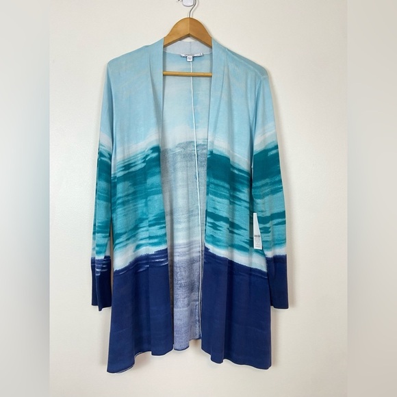 NWT Chico’s OCEAN Spun Rayon Ombre Hanky Hem Cardigan - Picture 5 of 9